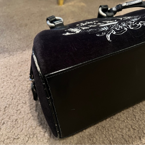 Black Vintage Juicy Couture Purse Bowler Bowling Bag Velour Satchel Y2K - Picture 13 of 13
